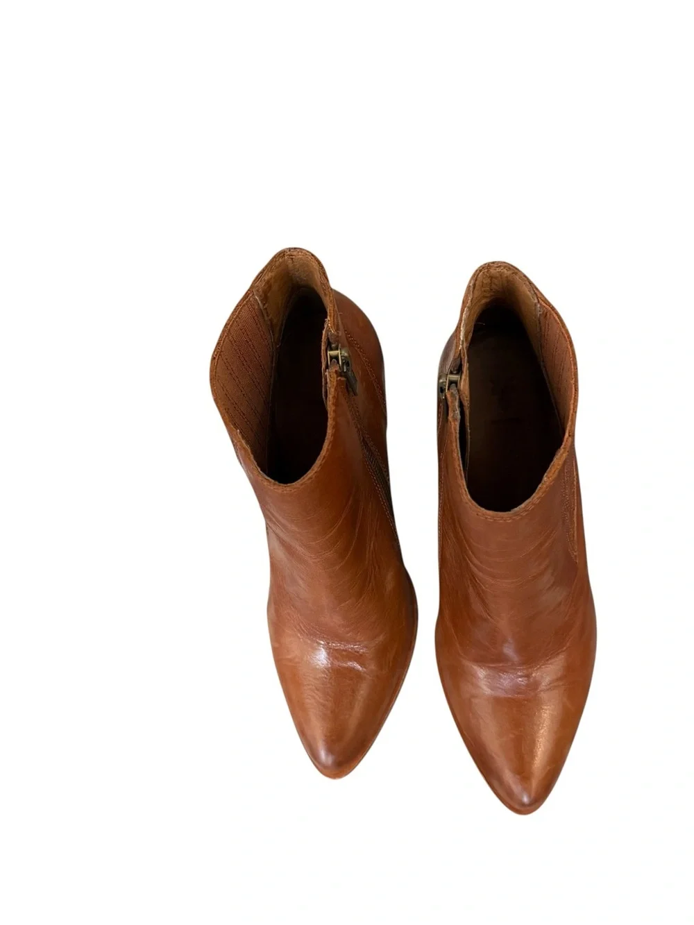 Frye Remy Chelsea Leather Boot.  Cognac Leather Ankle Booties with Stacked Heel